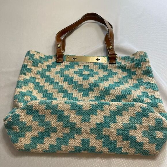 Patricia Nash Chennai Hand Loomed Blue White Large Tote Purse Handbag - Picture 6 of 10